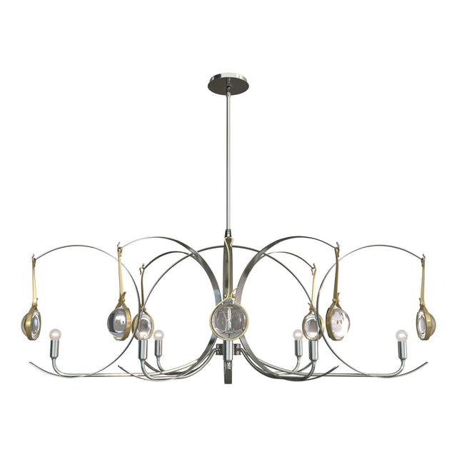Hubbardton Forge 2024 Sterling Modern Brass Clear Glass (ZM) Multi Optic 8-Light Oval Pendant