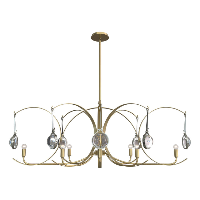 Hubbardton Forge 2024 Modern Brass Sterling Clear Glass (ZM) Multi Optic 8-Light Oval Pendant