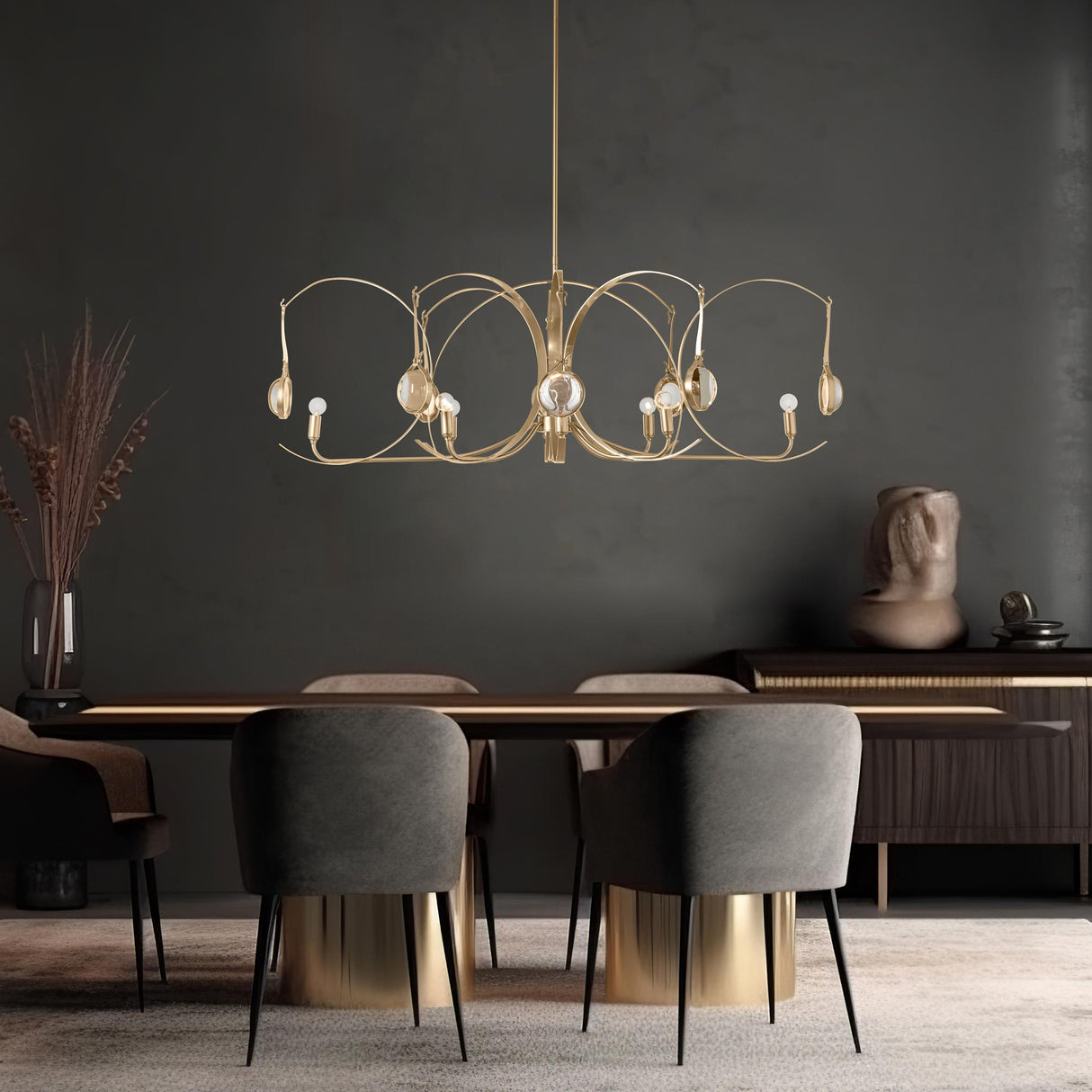 Hubbardton Forge 2024 Modern Brass Modern Brass Clear Glass (ZM) Multi Optic 8-Light Oval Pendant