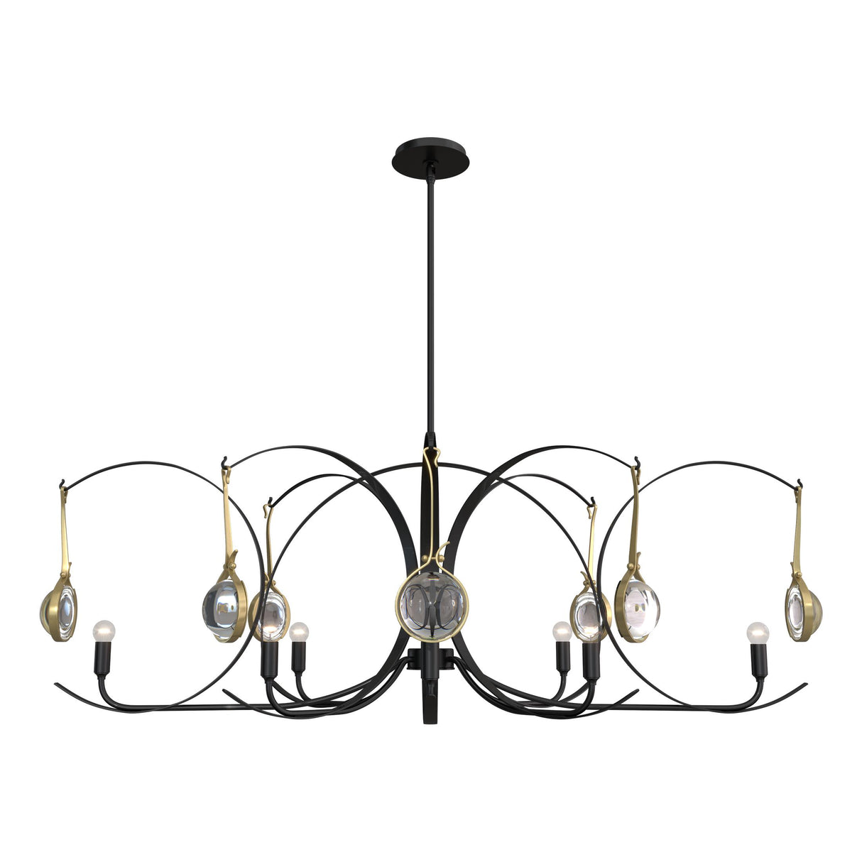 Hubbardton Forge 2024 Ink Modern Brass Clear Glass (ZM) Multi Optic 8-Light Oval Pendant