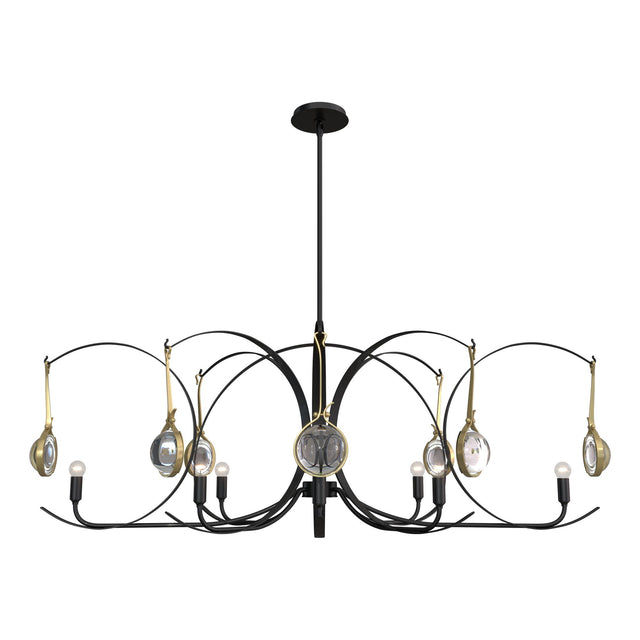 Hubbardton Forge 2024 Ink Modern Brass Clear Glass (ZM) Multi Optic 8-Light Oval Pendant