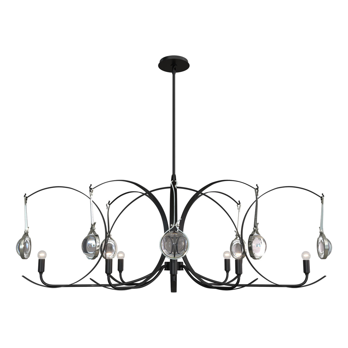 Hubbardton Forge 2024 Ink Sterling Clear Glass (ZM) Multi Optic 8-Light Oval Pendant