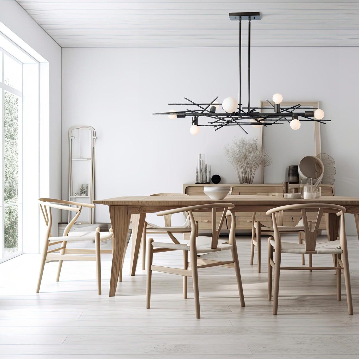Hubbardton Forge 2024 Black Multi Brindille 8-Light Linear Pendant