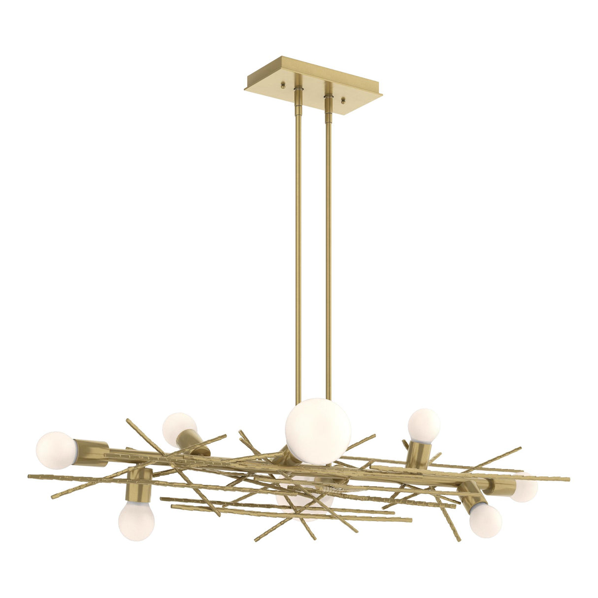 Hubbardton Forge 2024 Modern Brass Multi Brindille 8-Light Linear Pendant
