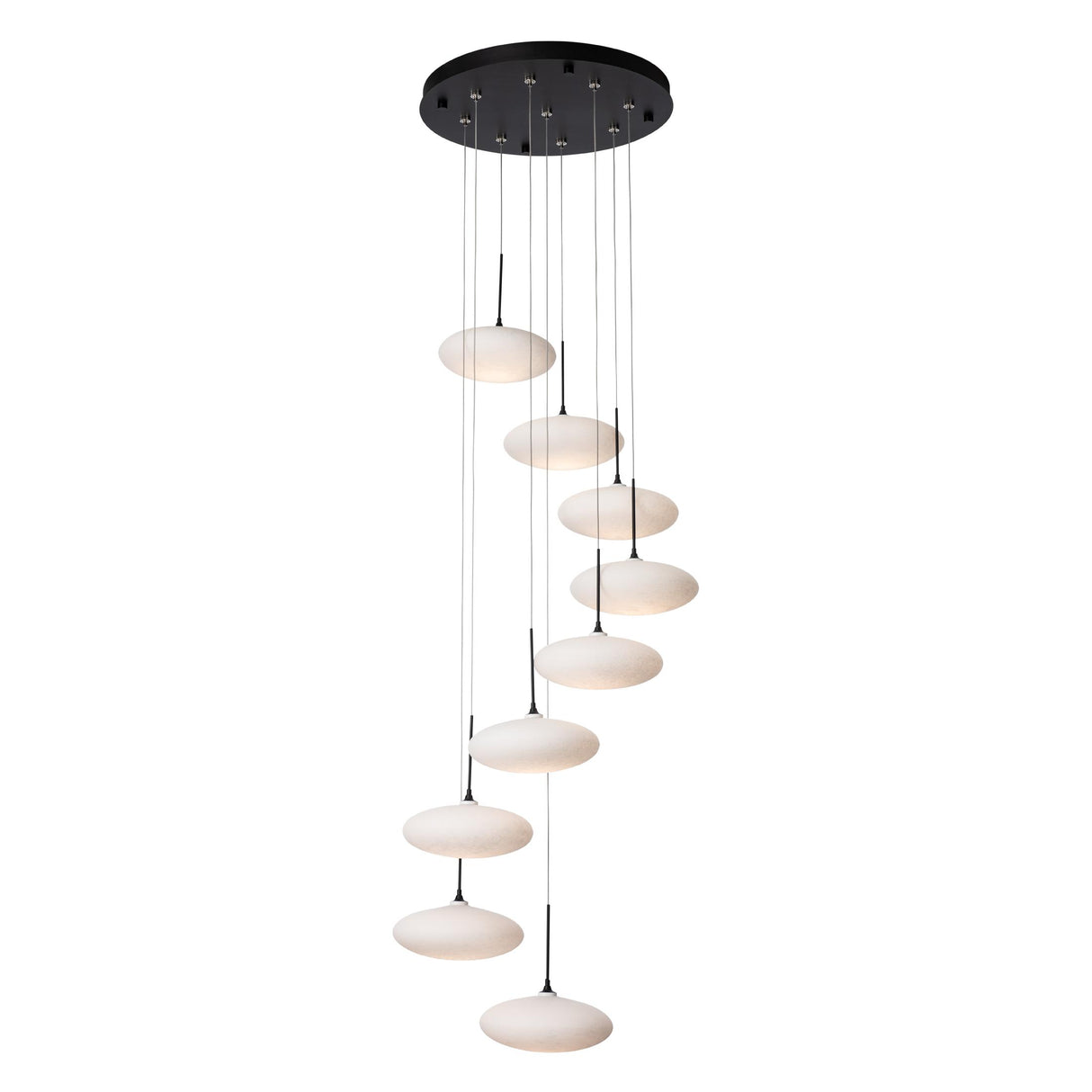 Hubbardton Forge 2025 Black Shell Glass (GS) Standard Clouds 9-Light Pendant