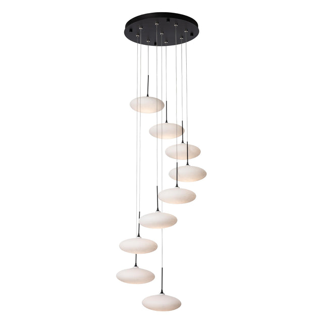 Hubbardton Forge 2025 Black Shell Glass (GS) Standard Clouds 9-Light Pendant