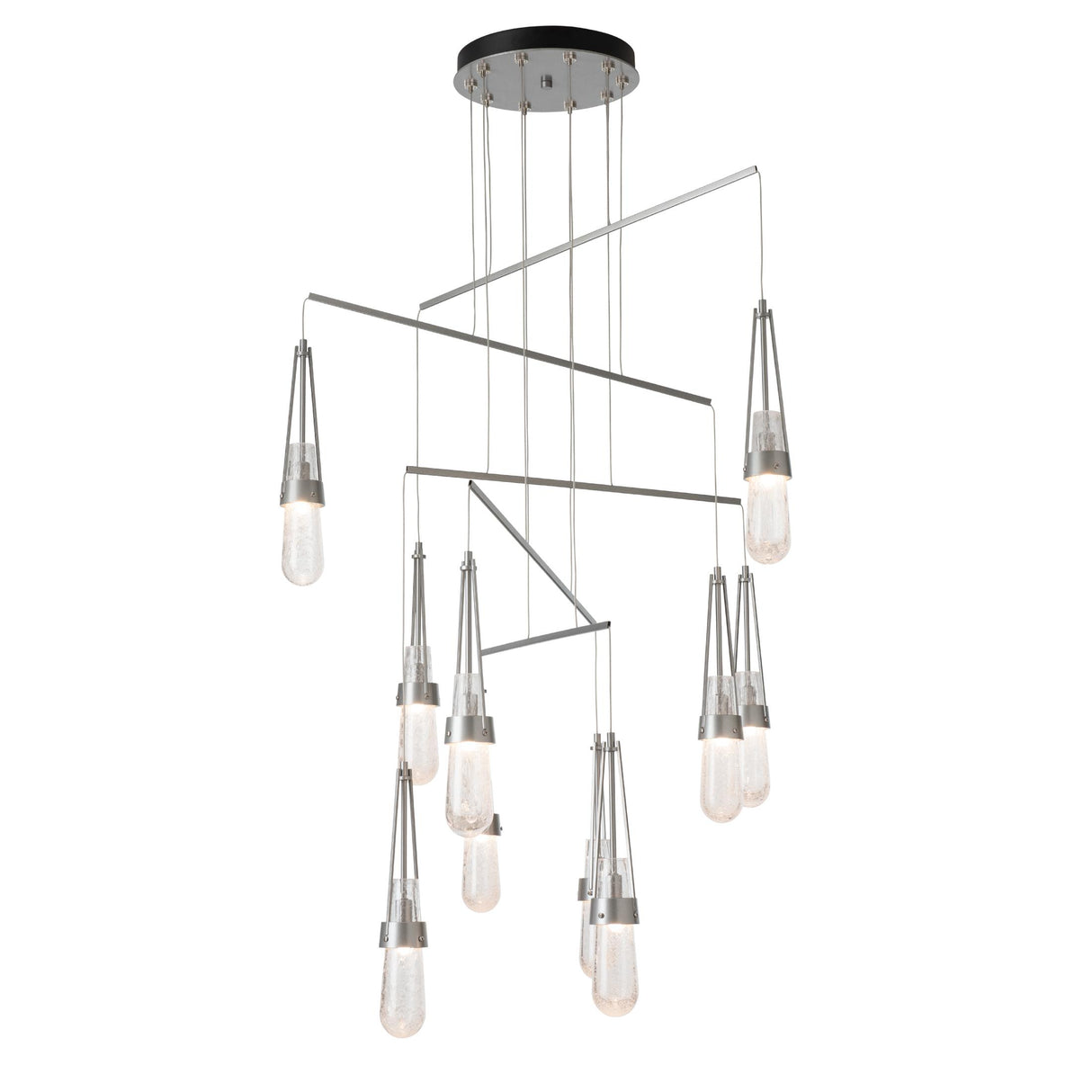 Hubbardton Forge 2025 Sterling Clear Bubble Glass (YG) Standard Link 10-Light Blown Glass Mobile Pendant