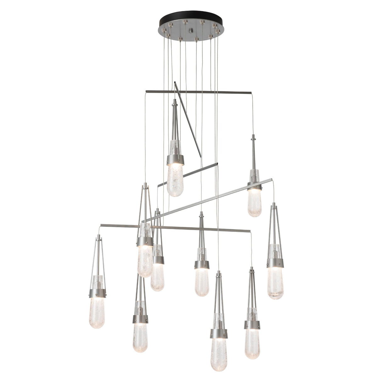 Hubbardton Forge 2025 Sterling Clear Bubble Glass (YG) Standard Link 10-Light Blown Glass Mobile Pendant