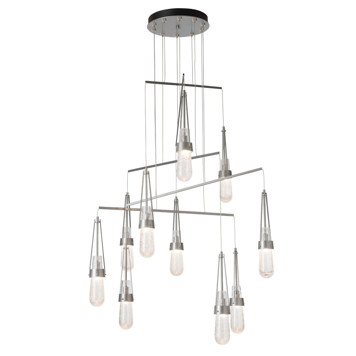 Hubbardton Forge 2025 Sterling Clear Bubble Glass (YG) Standard Link 10-Light Blown Glass Mobile Pendant