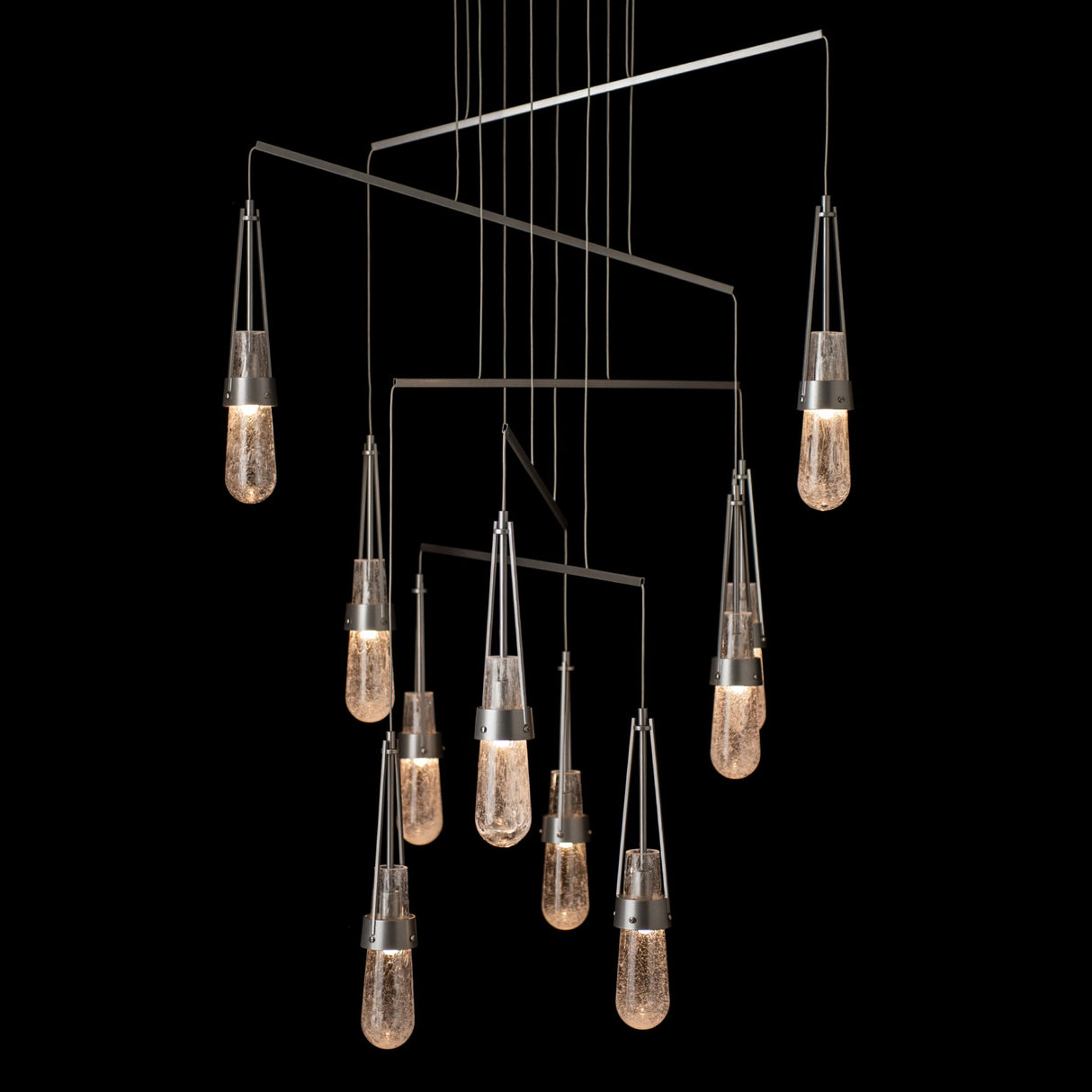 Hubbardton Forge 2025 Sterling Clear Bubble Glass (YG) Standard Link 10-Light Blown Glass Mobile Pendant