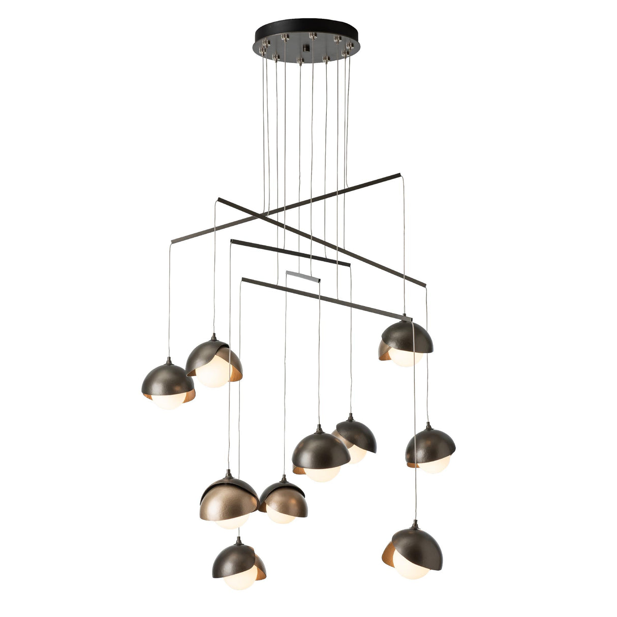 Hubbardton Forge 2025 Dark Smoke Soft Gold Opal Glass (GG) Standard Brooklyn 10-Light Double Shade Mobile Pendant