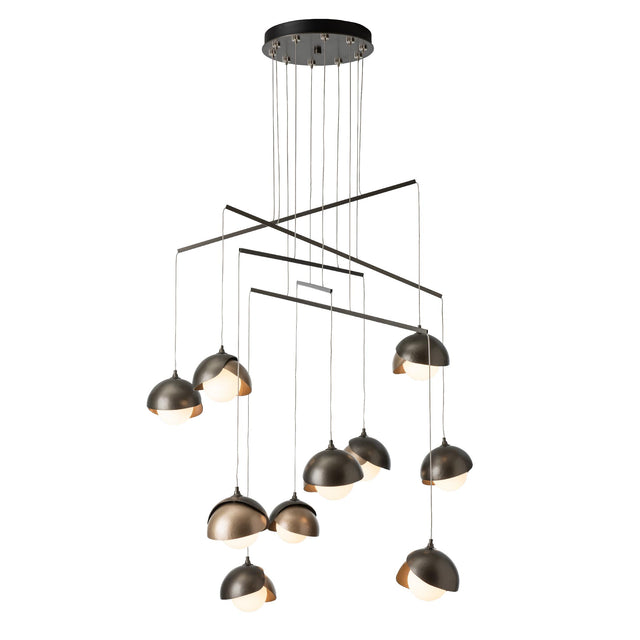 Hubbardton Forge 2025 Dark Smoke Soft Gold Opal Glass (GG) Standard Brooklyn 10-Light Double Shade Mobile Pendant
