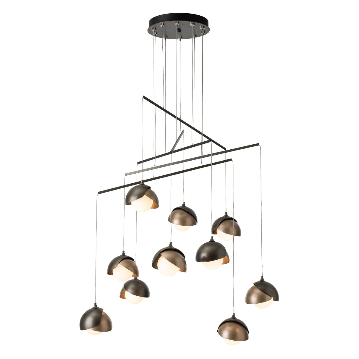 Hubbardton Forge 2025 Dark Smoke Soft Gold Opal Glass (GG) Standard Brooklyn 10-Light Double Shade Mobile Pendant