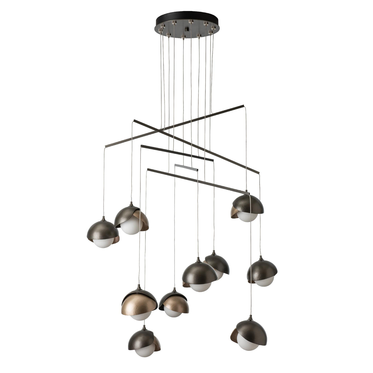Hubbardton Forge 2025 Dark Smoke Soft Gold Opal Glass (GG) Standard Brooklyn 10-Light Double Shade Mobile Pendant