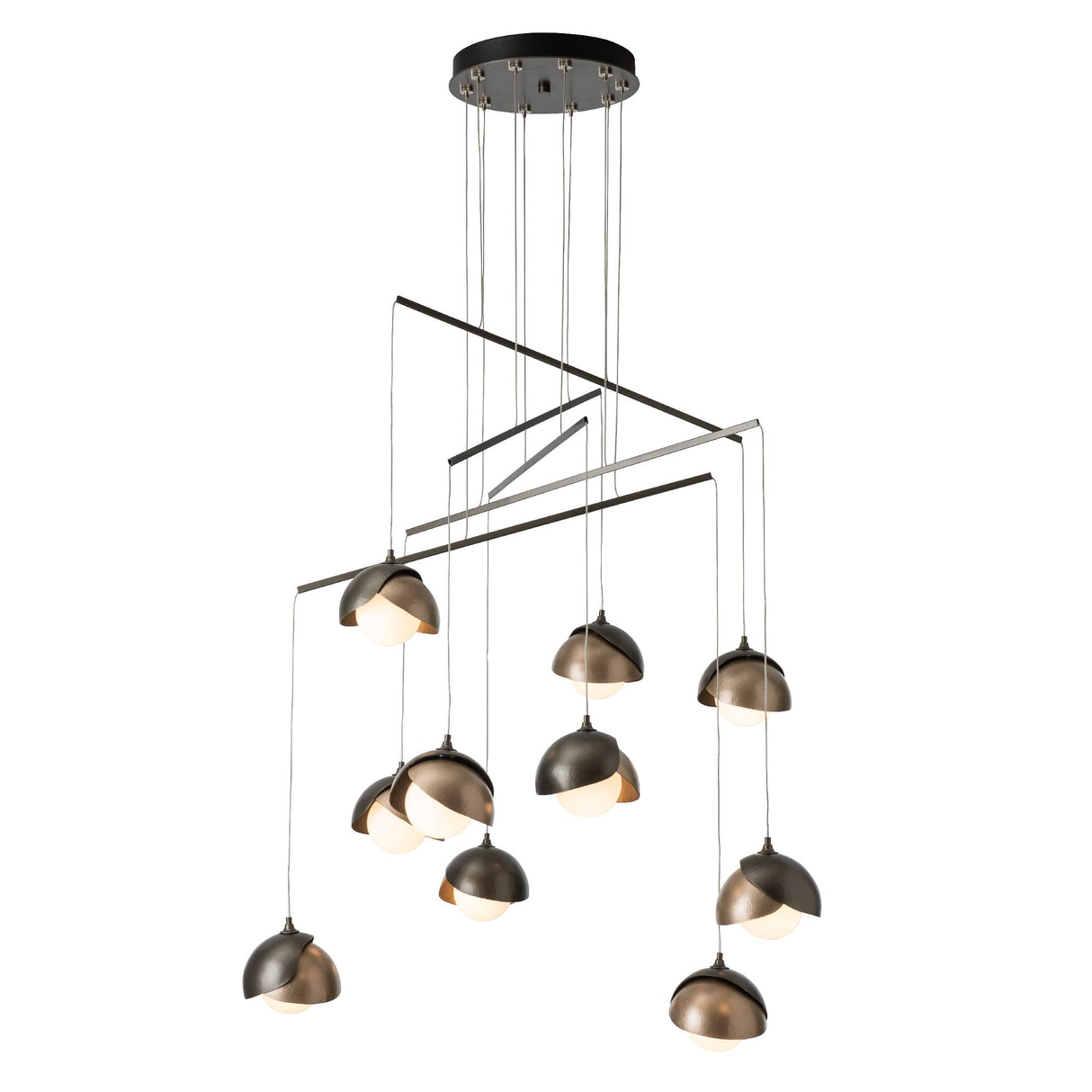 Hubbardton Forge 2025 Dark Smoke Soft Gold Opal Glass (GG) Standard Brooklyn 10-Light Double Shade Mobile Pendant