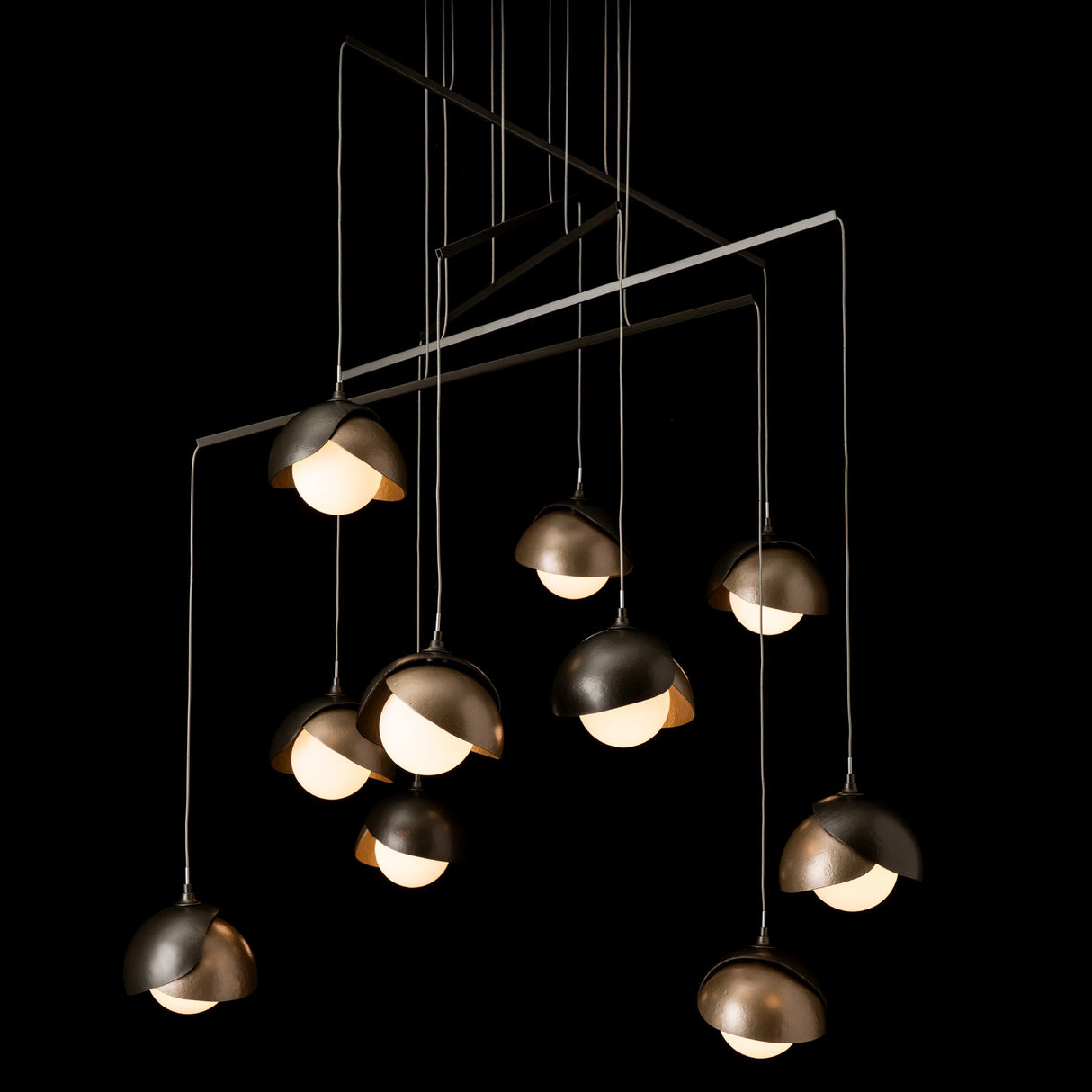 Hubbardton Forge 2025 Dark Smoke Soft Gold Opal Glass (GG) Standard Brooklyn 10-Light Double Shade Mobile Pendant