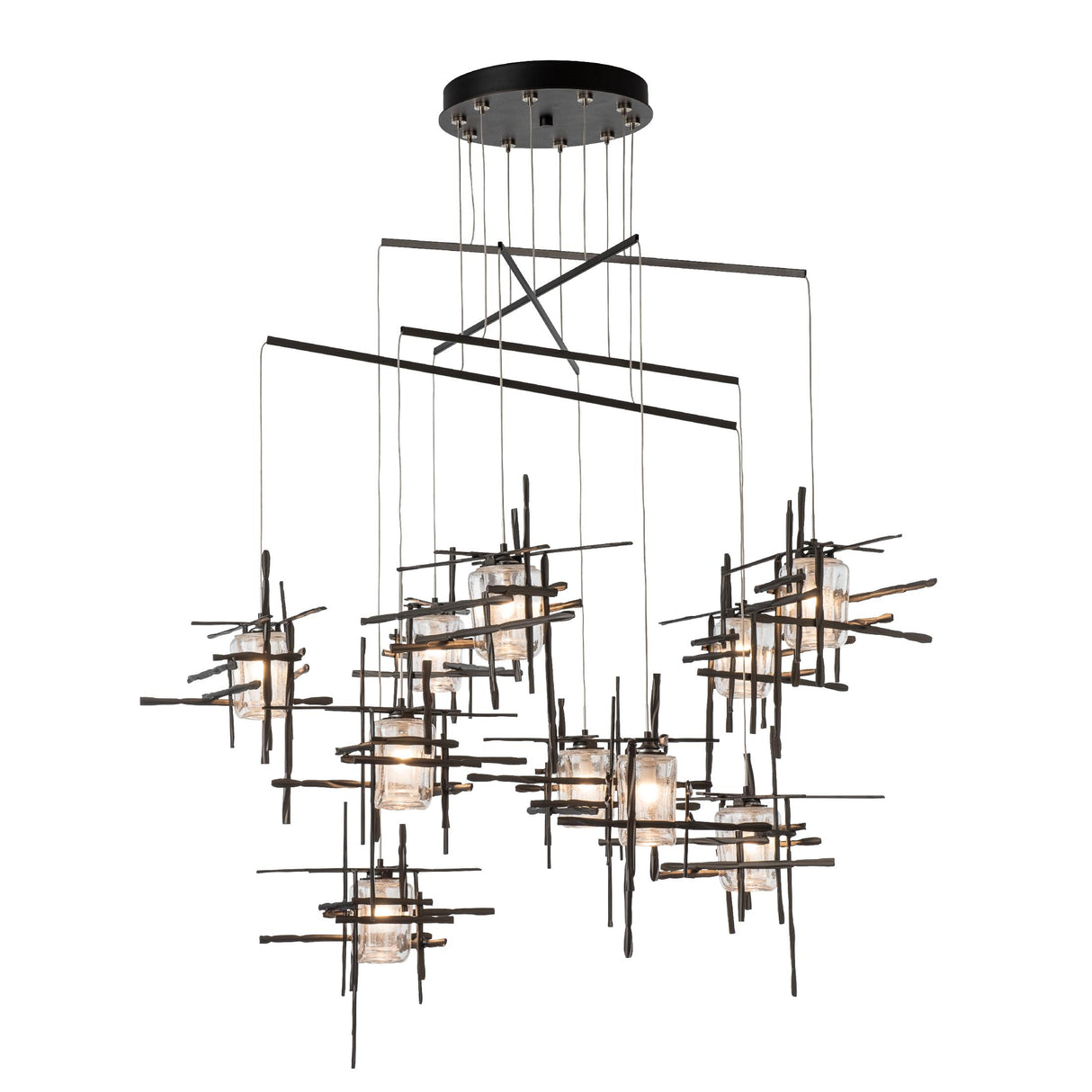 Hubbardton Forge 2025 Oil Rubbed Bronze Seeded Clear Glass (II) Standard Tura 10-Light Seeded Glass Mobile Pendant
