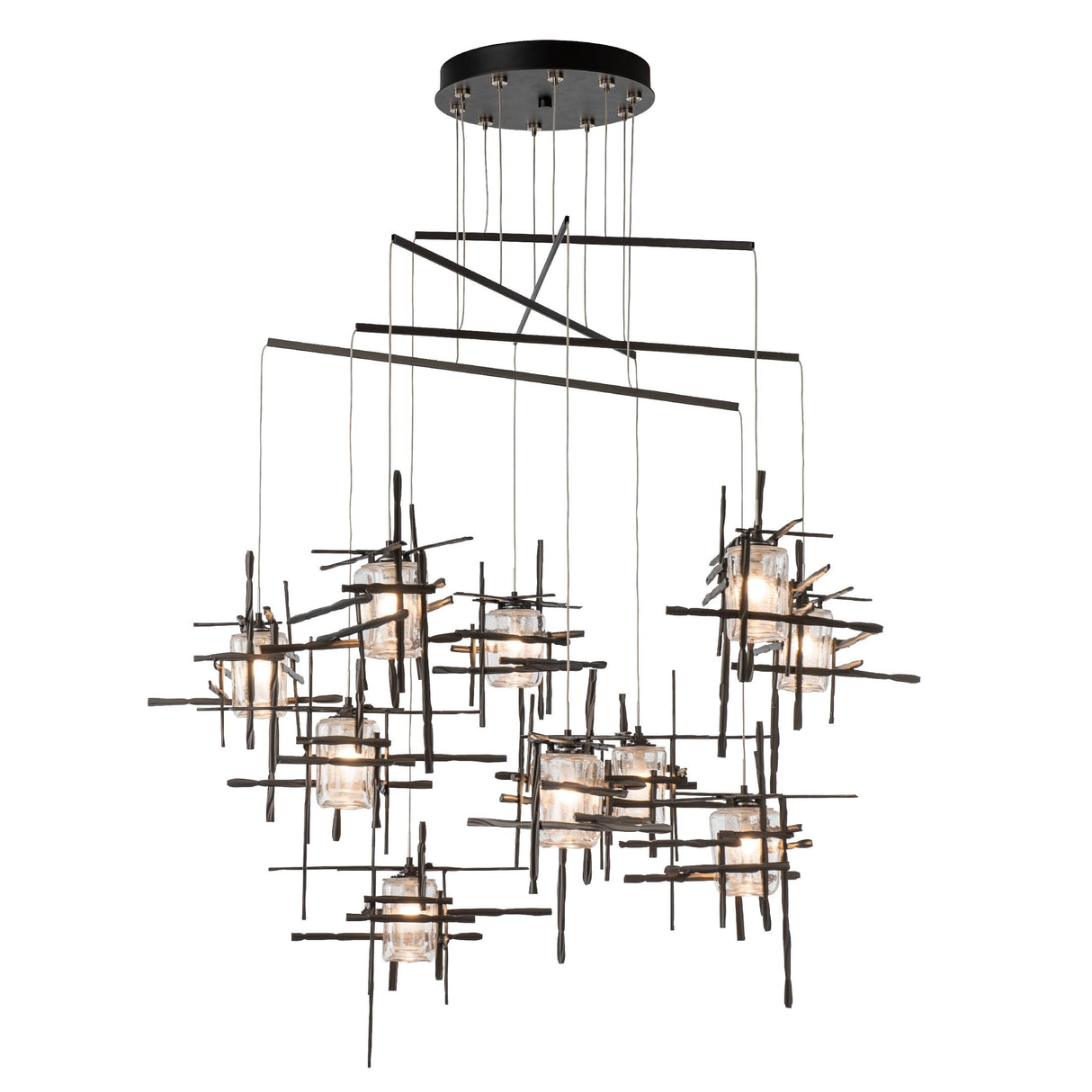 Hubbardton Forge 2025 Oil Rubbed Bronze Seeded Clear Glass (II) Standard Tura 10-Light Seeded Glass Mobile Pendant