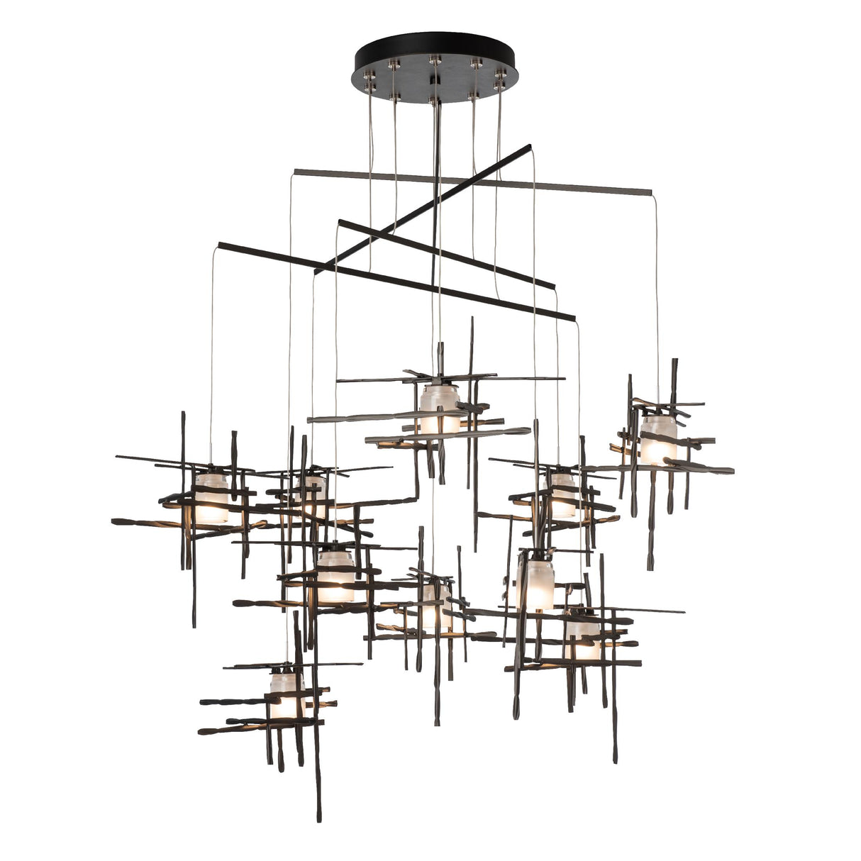 Hubbardton Forge 2025 Oil Rubbed Bronze Cast Glass (YC) Standard Tura 10-Light Frosted Glass Mobile Pendant