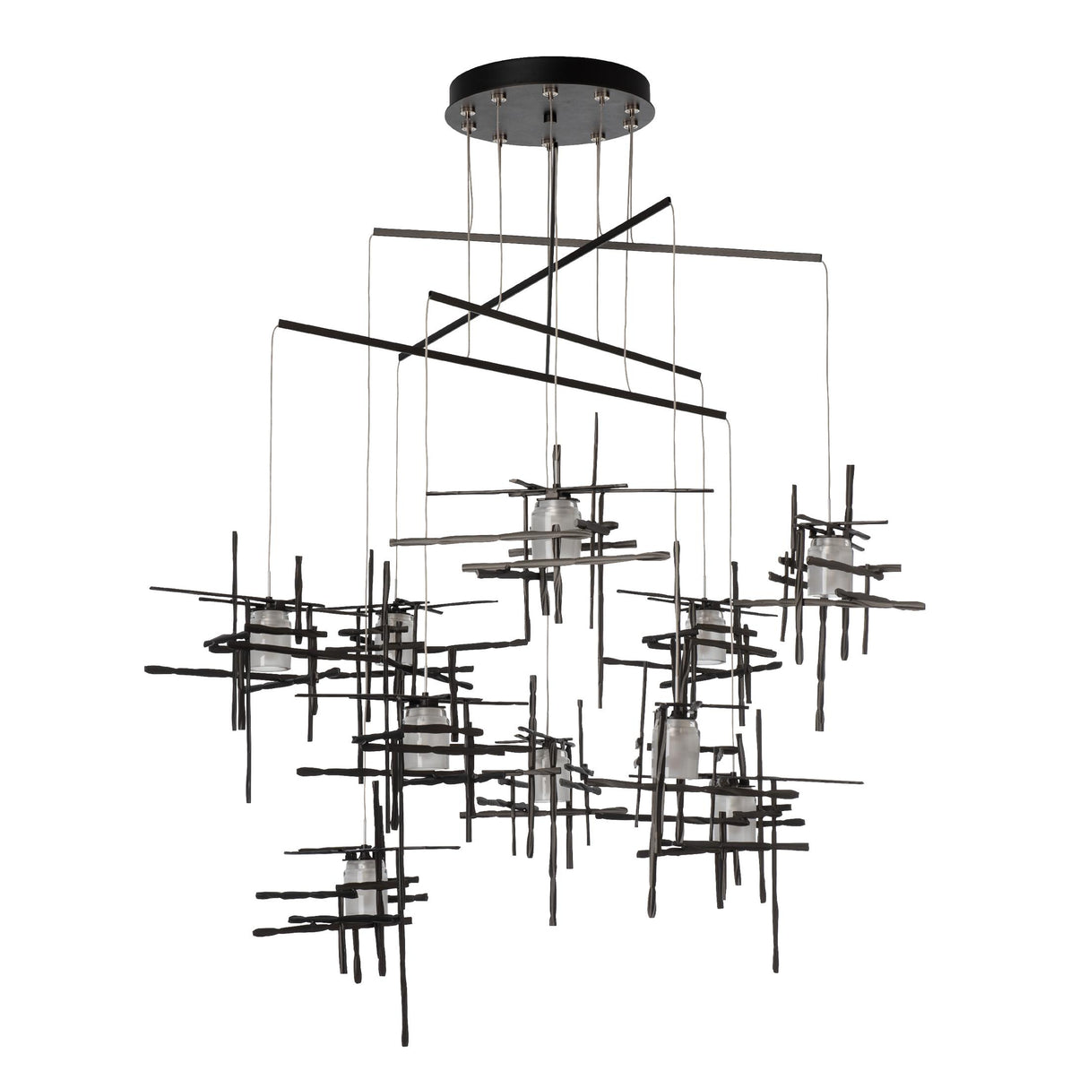 Hubbardton Forge 2025 Oil Rubbed Bronze Cast Glass (YC) Standard Tura 10-Light Frosted Glass Mobile Pendant