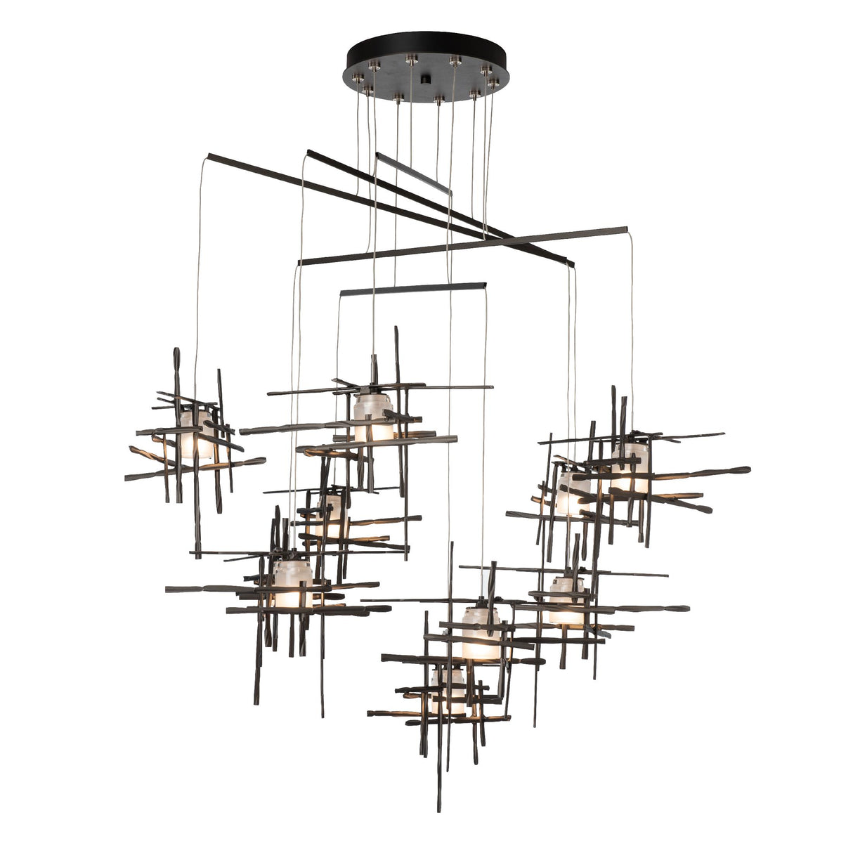 Hubbardton Forge 2025 Oil Rubbed Bronze Cast Glass (YC) Standard Tura 10-Light Frosted Glass Mobile Pendant