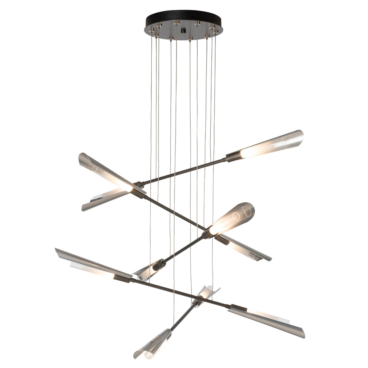 Hubbardton Forge 2025 Dark Smoke Sterling Frosted Gradient Glass (WC) Standard Flight 10-Light Small Pendant