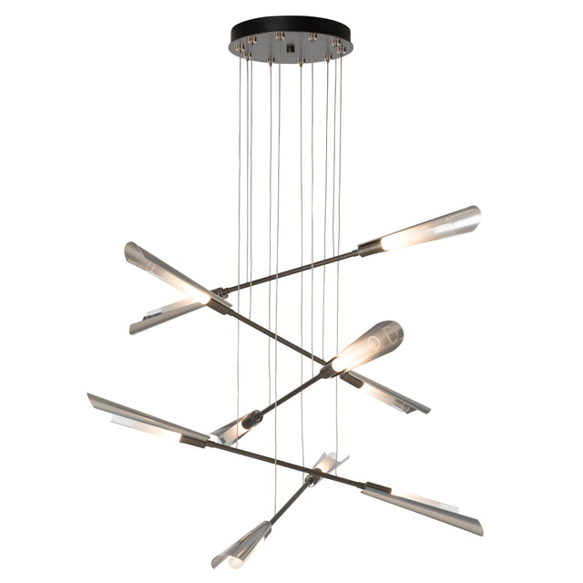 Hubbardton Forge 2025 Dark Smoke Sterling Frosted Gradient Glass (WC) Standard Flight 10-Light Small Pendant