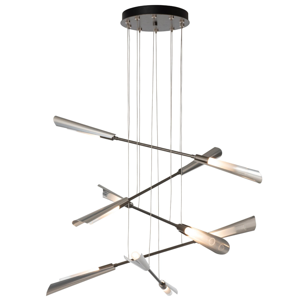 Hubbardton Forge 2025 Dark Smoke Sterling Frosted Gradient Glass (WC) Standard Flight 10-Light Small Pendant