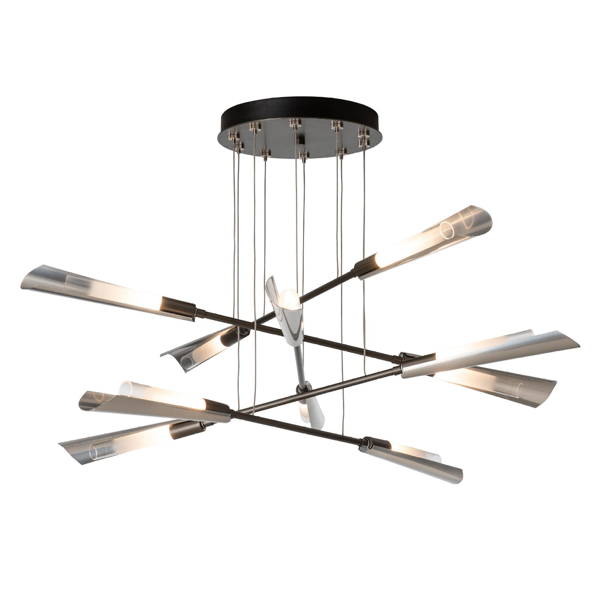 Hubbardton Forge 2025 Dark Smoke Sterling Frosted Gradient Glass (WC) Standard Flight 10-Light Small Pendant