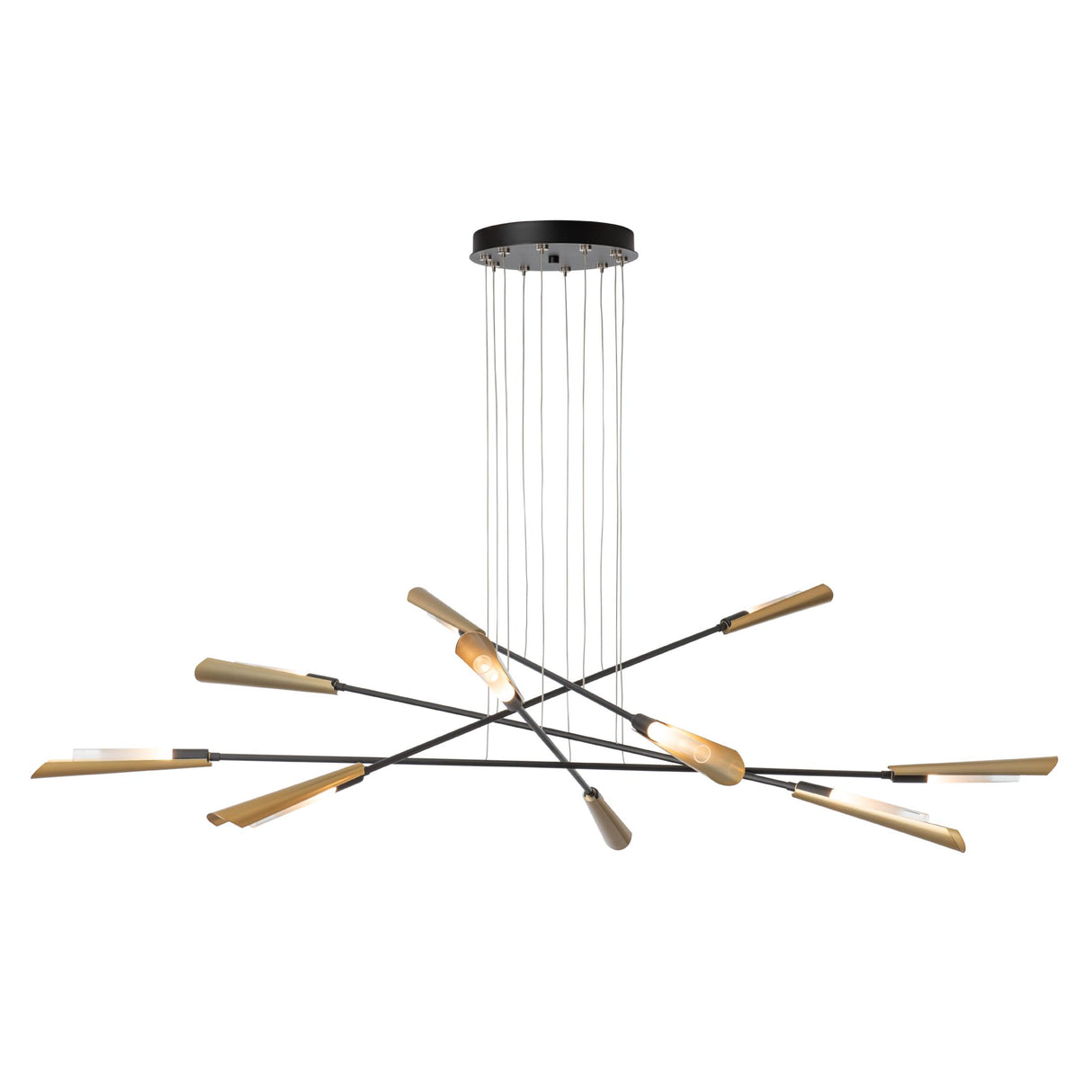 Hubbardton Forge 2025 Black Modern Brass Frosted Gradient Glass (WC) LONG Flight 10-Light Pendant