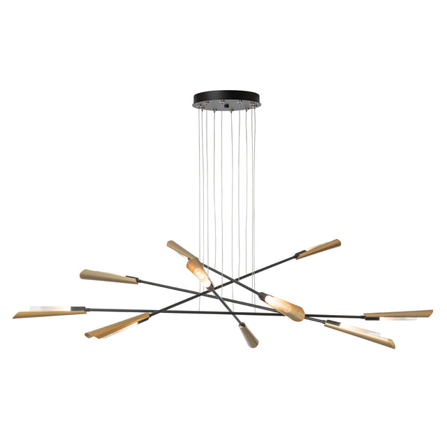 Hubbardton Forge 2025 Black Modern Brass Frosted Gradient Glass (WC) LONG Flight 10-Light Pendant