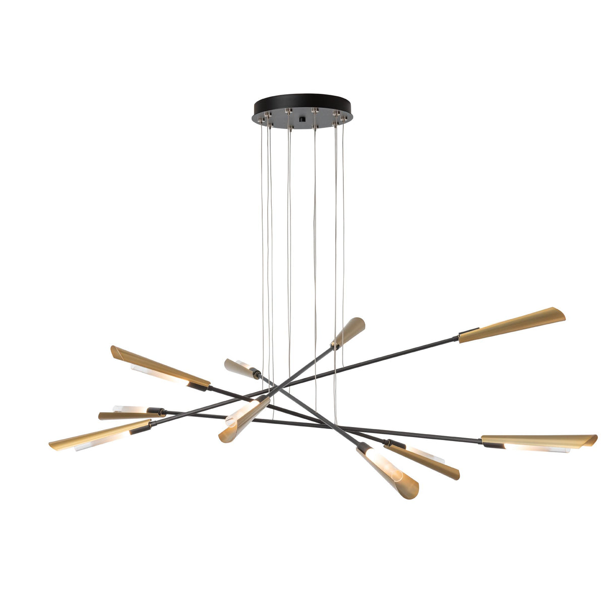 Hubbardton Forge 2025 Black Modern Brass Frosted Gradient Glass (WC) LONG Flight 10-Light Pendant