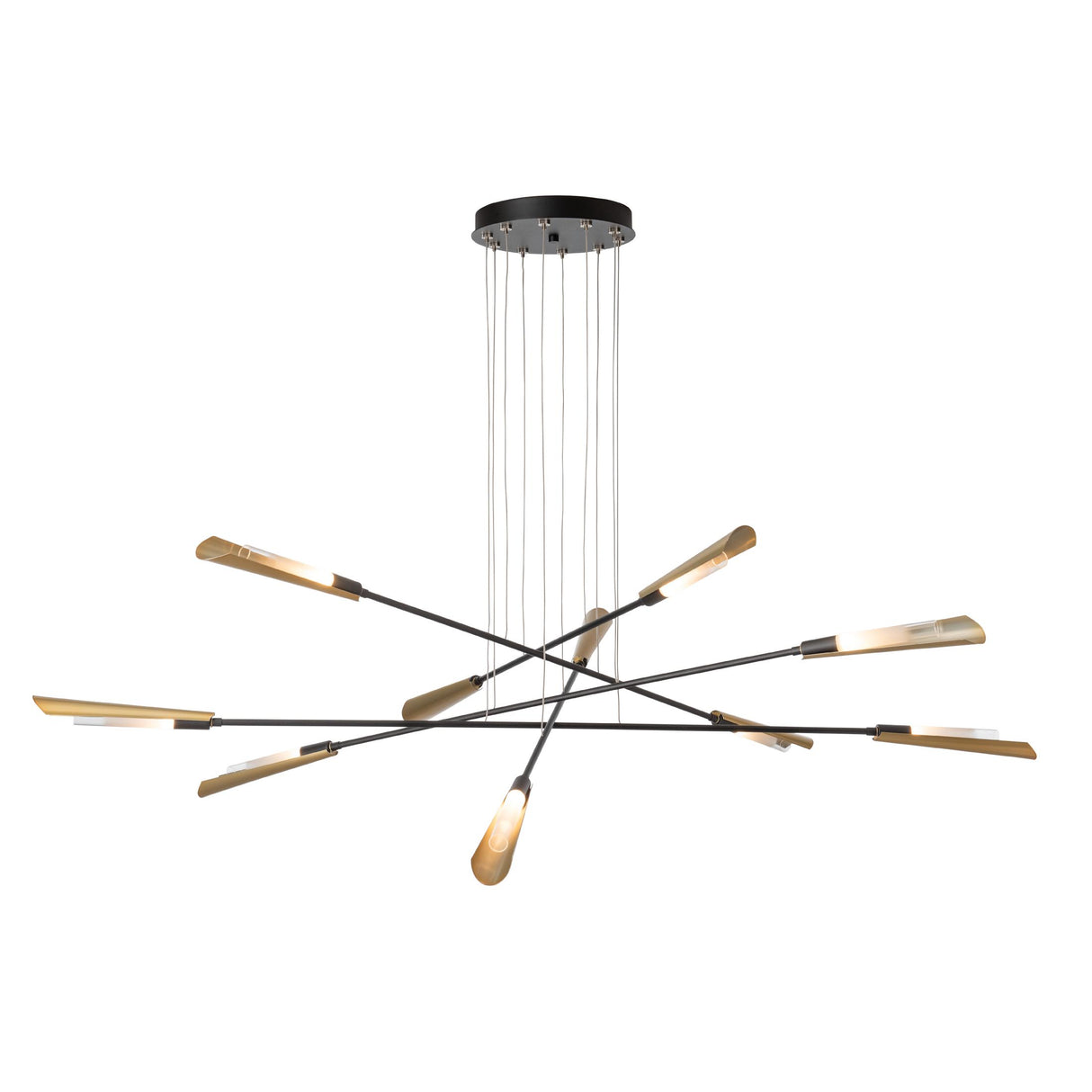 Hubbardton Forge 2025 Black Modern Brass Frosted Gradient Glass (WC) LONG Flight 10-Light Pendant