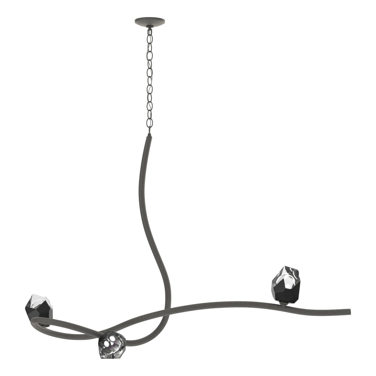 Hubbardton Forge 2023 Natural Iron Black Crystal (BP) Glacier 3-Light Pendant
