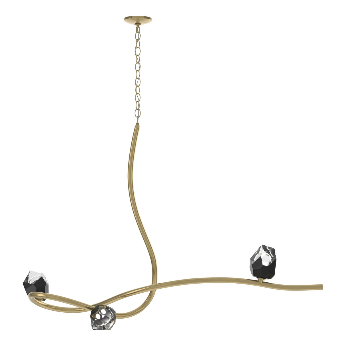 Hubbardton Forge 2023 Modern Brass Black Crystal (BP) Glacier 3-Light Pendant