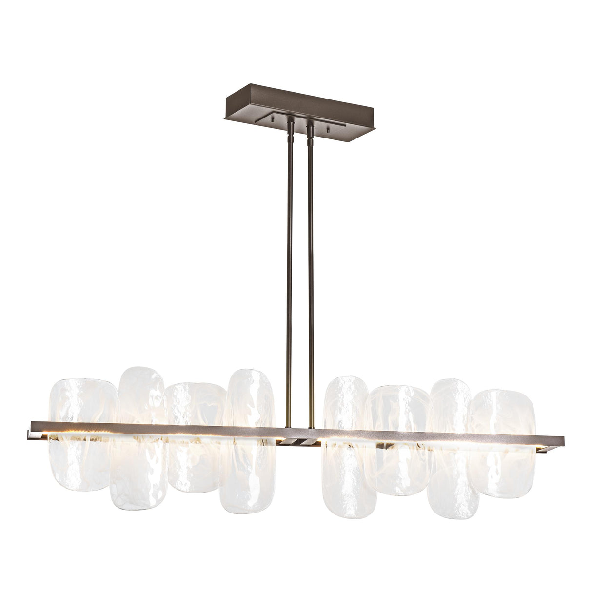Hubbardton Forge 2021 Bronze White Swirl Glass (YR) Multi Vitre Large Linear LED Pendant