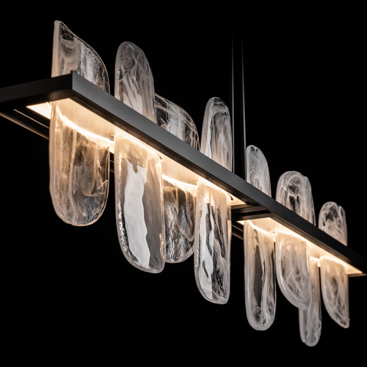 Hubbardton Forge 2021 Black White Swirl Glass (YR) Multi Vitre Large Linear LED Pendant