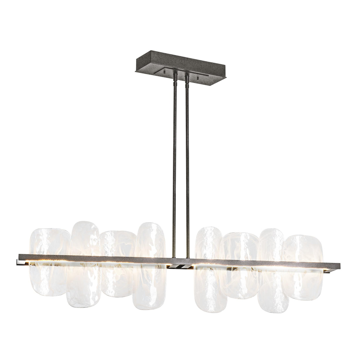 Hubbardton Forge 2021 Natural Iron White Swirl Glass (YR) Multi Vitre Large Linear LED Pendant