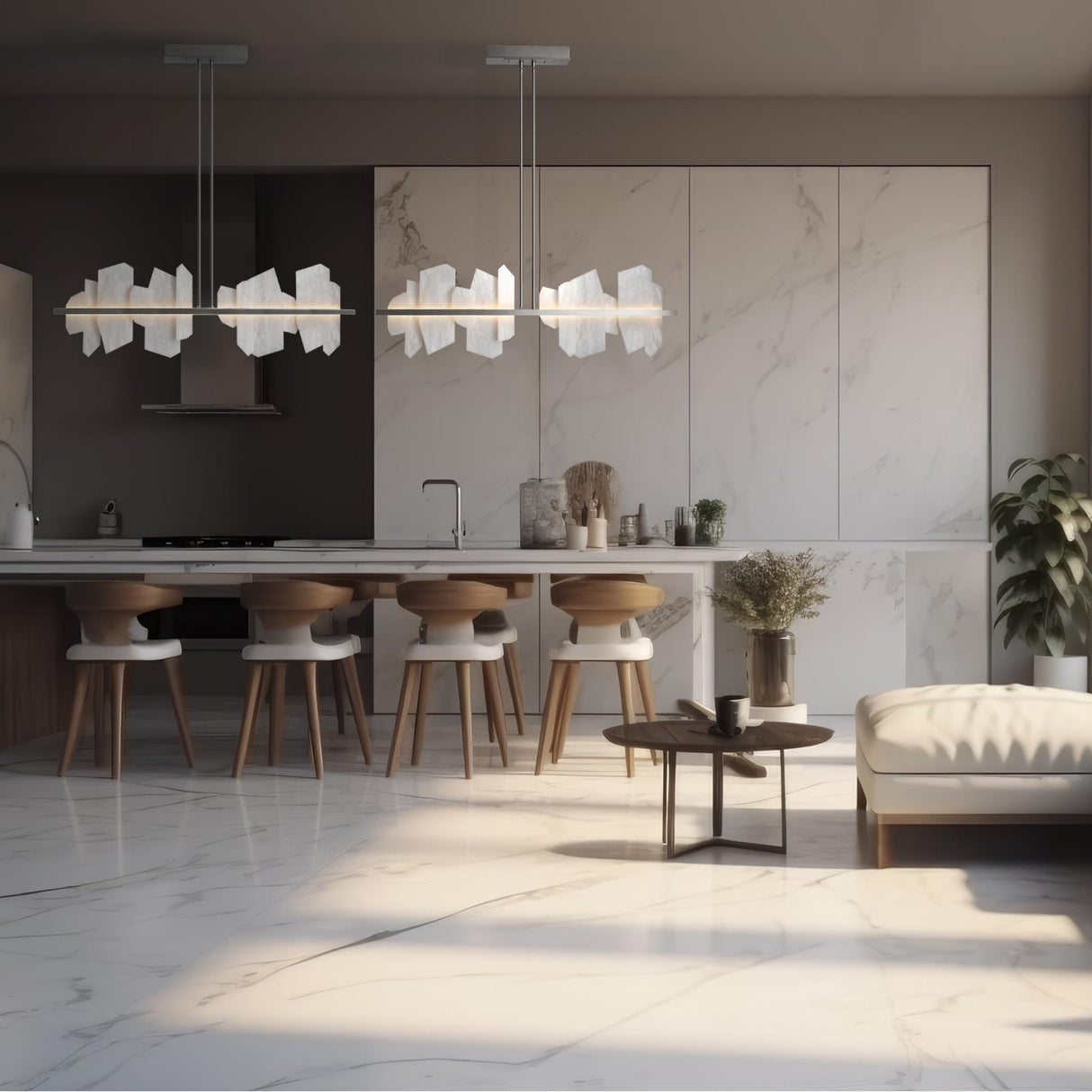 Hubbardton Forge 2024 Soft Gold Alabaster Multi Volterra Linear LED Pendant