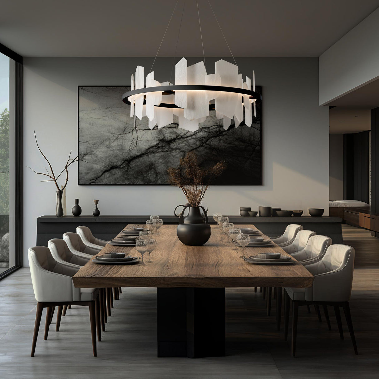 Hubbardton Forge 2024 Black Alabaster Standard Volterra Circular LED Pendant