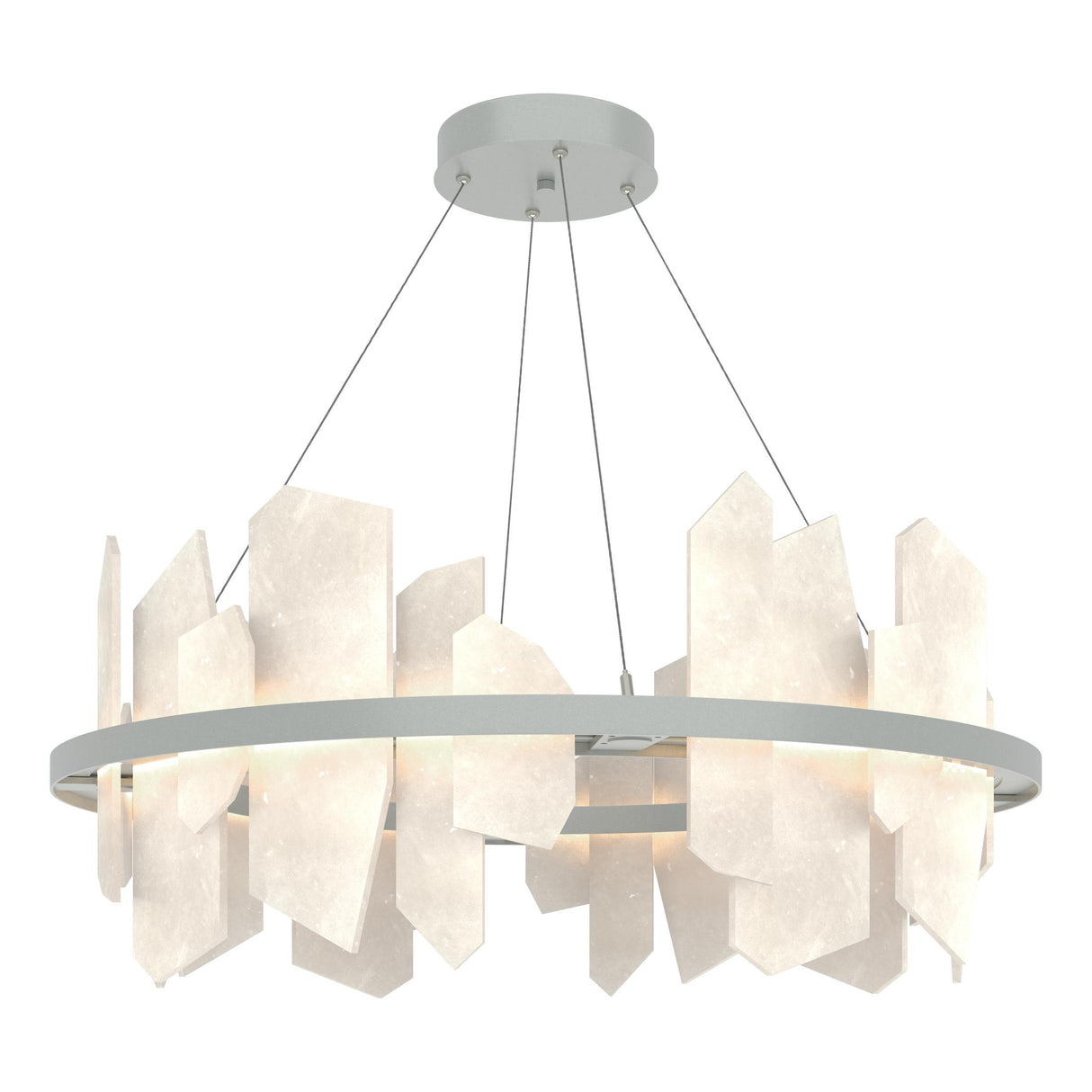 Hubbardton Forge 2024 Vintage Platinum Alabaster Standard Volterra Circular LED Pendant