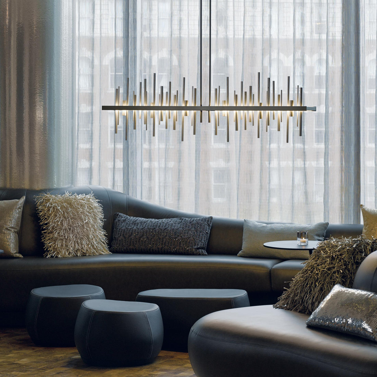 Hubbardton Forge 2015 Dark Smoke Vintage Platinum Multi Cityscape Large LED Pendant