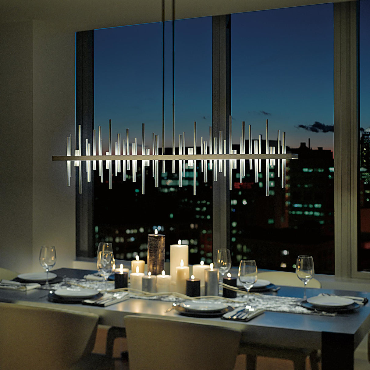 Hubbardton Forge 2015 Dark Smoke Vintage Platinum Multi Cityscape Large LED Pendant