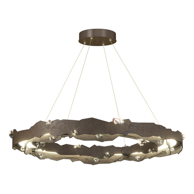 Hubbardton Forge 2024 Bronze Crystal Standard Trove LED Circular Pendant