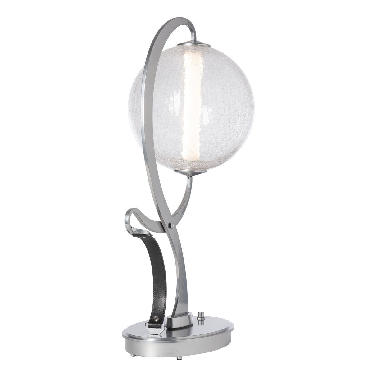 Hubbardton Forge 2023 Sterling Black Leather Crackle Glass (CK) Pression Table Lamp