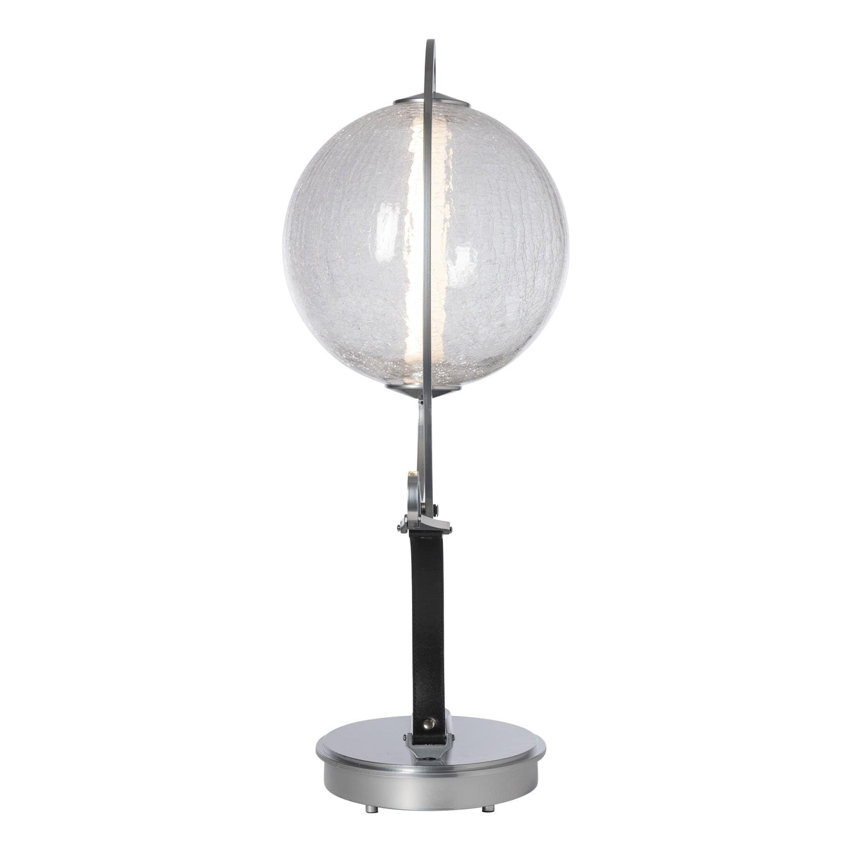 Hubbardton Forge 2023 Sterling Black Leather Crackle Glass (CK) Pression Table Lamp