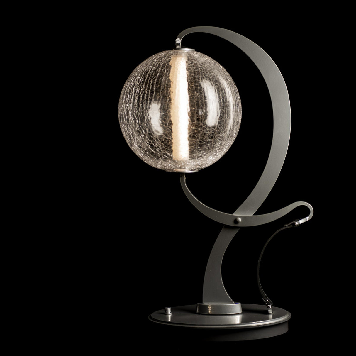 Hubbardton Forge 2023 Sterling Black Leather Crackle Glass (CK) Pression Table Lamp