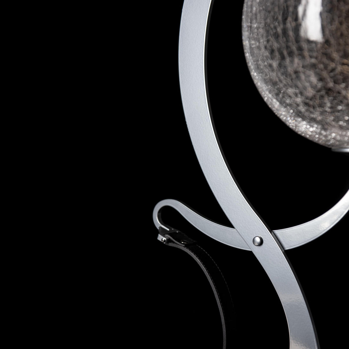 Hubbardton Forge 2023 Sterling Black Leather Crackle Glass (CK) Pression Table Lamp