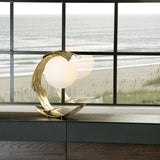 Hubbardton Forge 2023 Modern Brass Opal Glass (GG) Crest Table Lamp