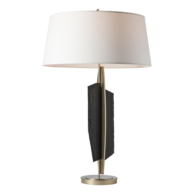 Hubbardton Forge 2023 Modern Brass Slate Natural Anna Shade (SF) Cambrian Table Lamp
